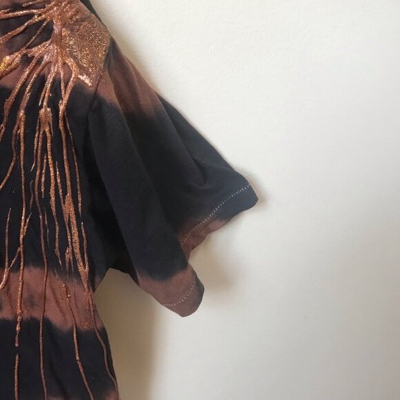 Screen Stars Vintage 80s Tiedye 3D Metallic Cotton T Shirt Oversized Paint Brown - Picture 14 of 16